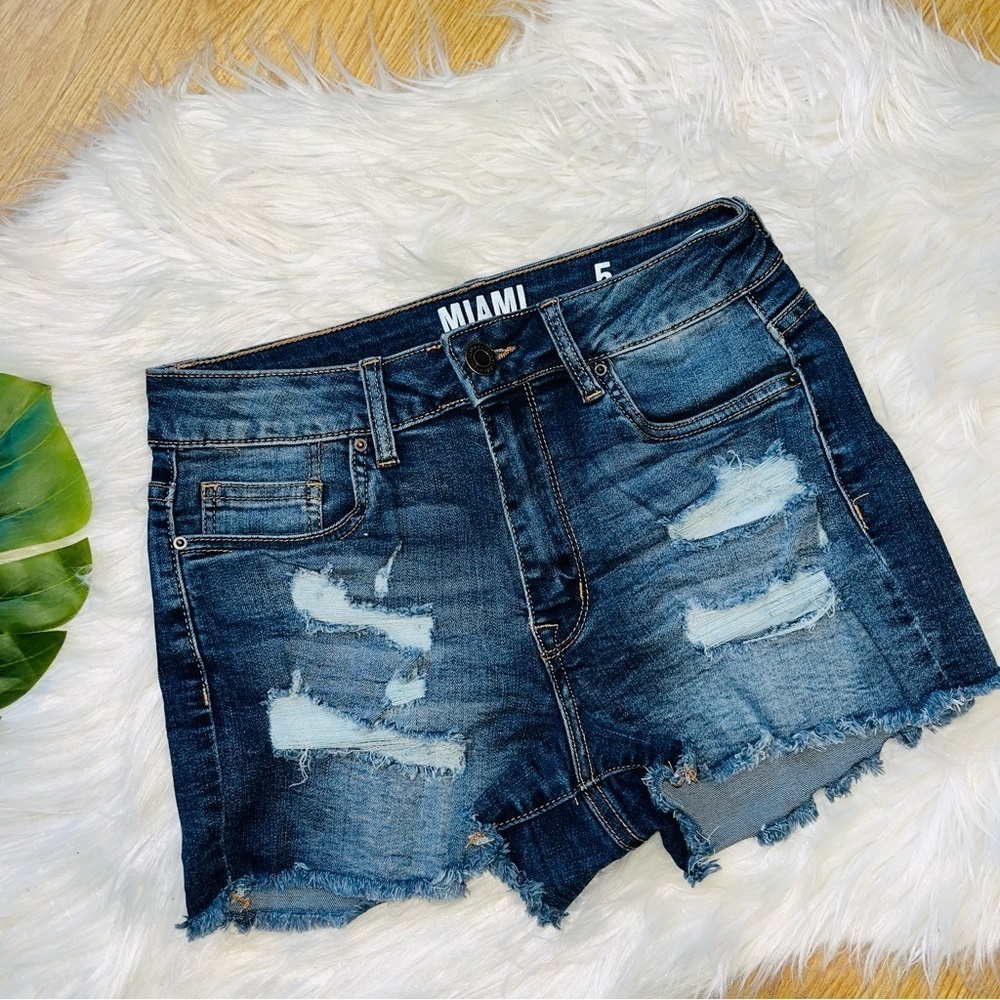 URBAN PLANET | High Rise Dark Blue Distressed Shorts Size 5